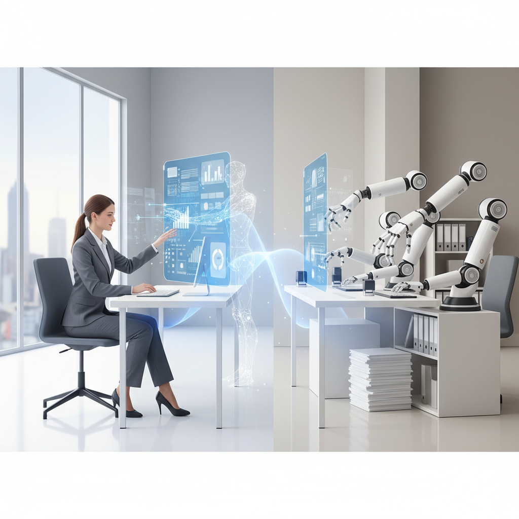 Visualization of AI transformation paradox showing statistics and employment trends