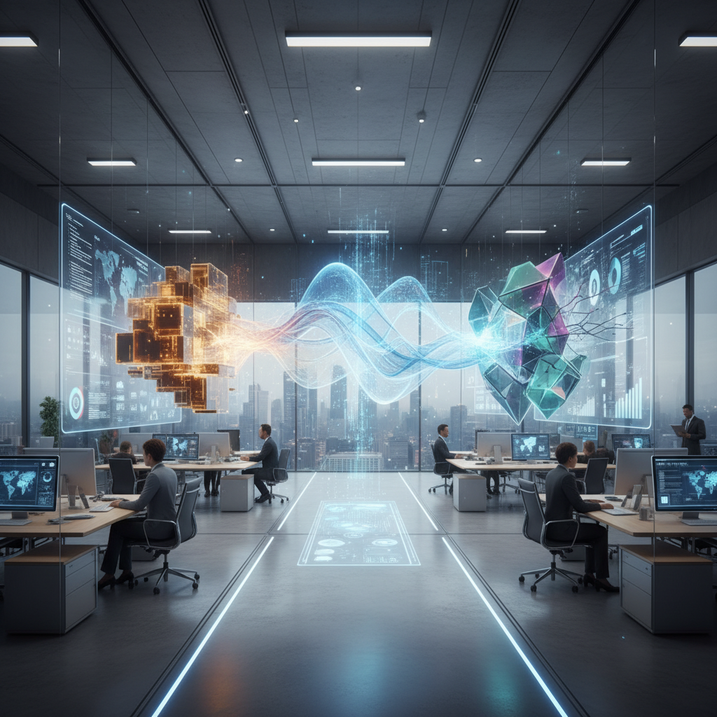 Three leading AI assistants—ChatGPT, Claude, and Gemini—represented as futuristic digital figures in a modern workspace.